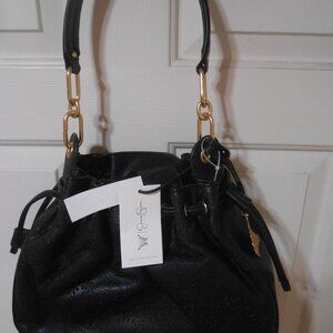 NEW BLK JESSICA SIMPSON HOLLIS HOBO FAUX LEATHER PURSE BAG GOLD BUTTERFLY CHARM